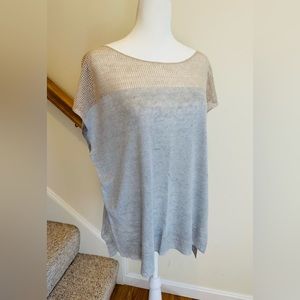 Eileen Fisher gray and cream too with mesh accent top, cap sleeves. Size medium.